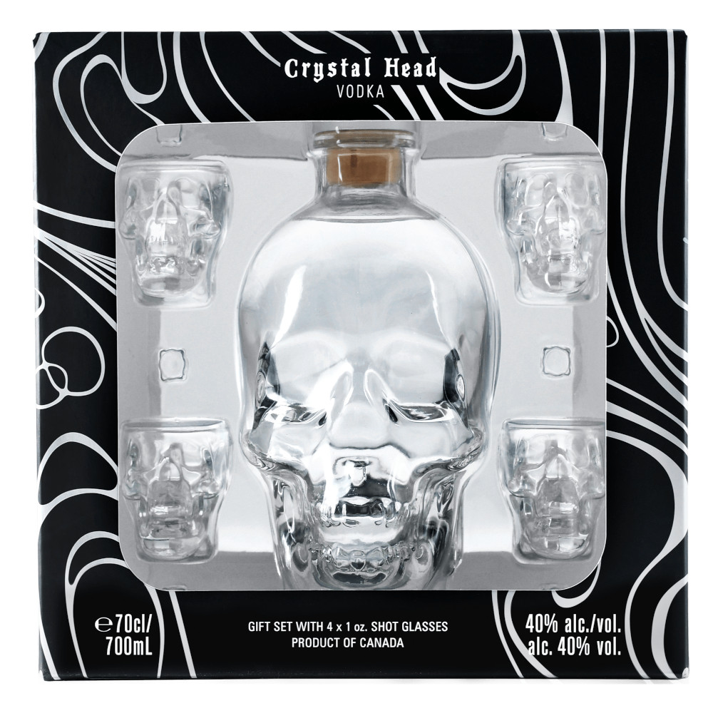 Wódka Crystal Head  40% 700 ml + 4 kieliszki