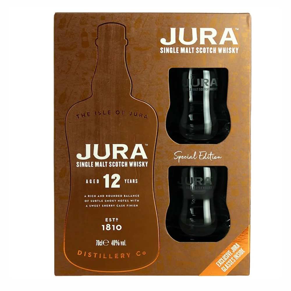 Whisky Jura 12 YO + 2 szklanki 40% 700 ml giftbox