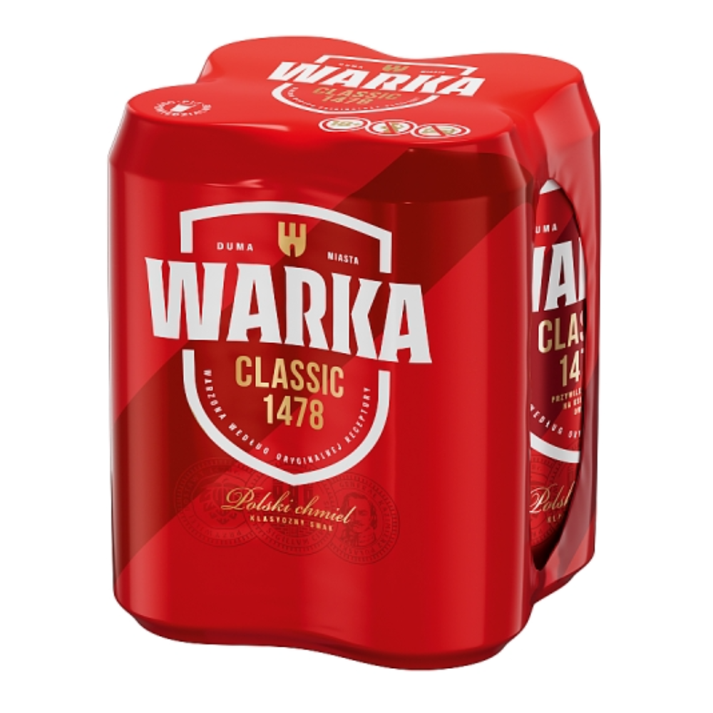 Piwo Warka Classic Jasne Pełne 5,2% 500 ml 4-pak puszka