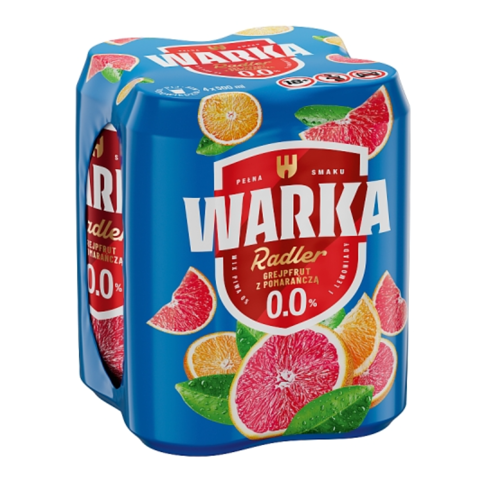 Piwo Warka Radler Grapefruit z Pomarańczą Bezalkoholowe 0% 500 ml 4-pak puszka