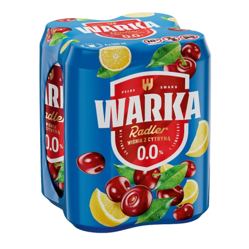 Piwo Warka Radler Wiśnia z Cytryną Bezalkoholowe 0% 500 ml 4-pak puszka