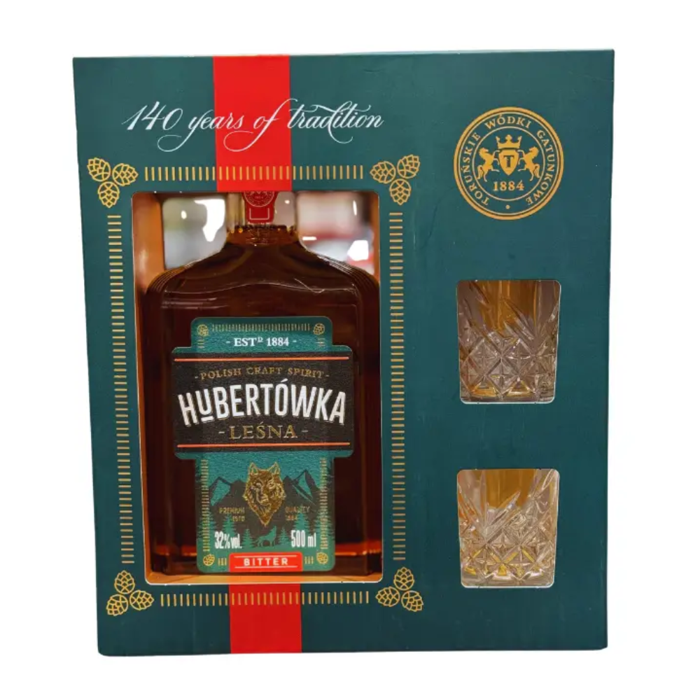 Wódka Hubertówka Leśna Bitter  37,5% 500 ml + kieliszki