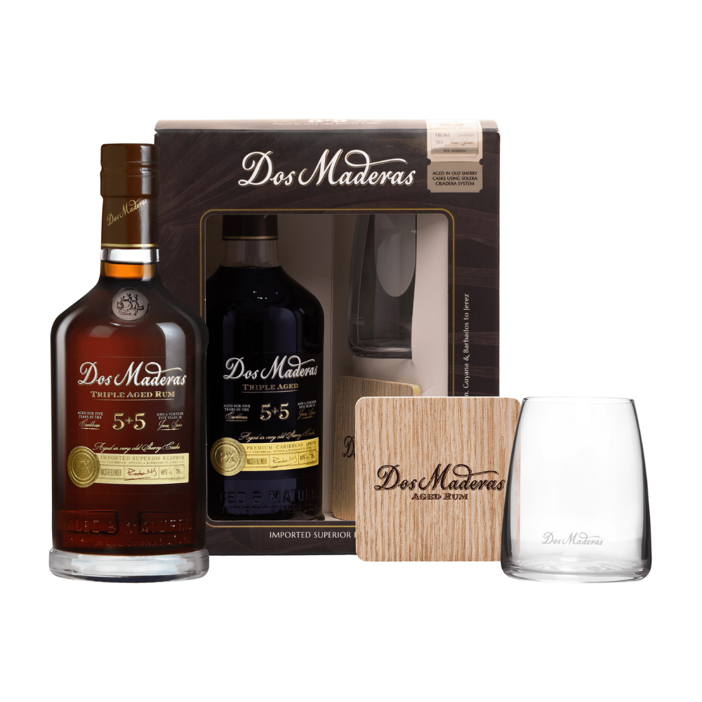 Rum Ron Dos Maderas PX 5+5 40% 700 ml szklanka + podkładka