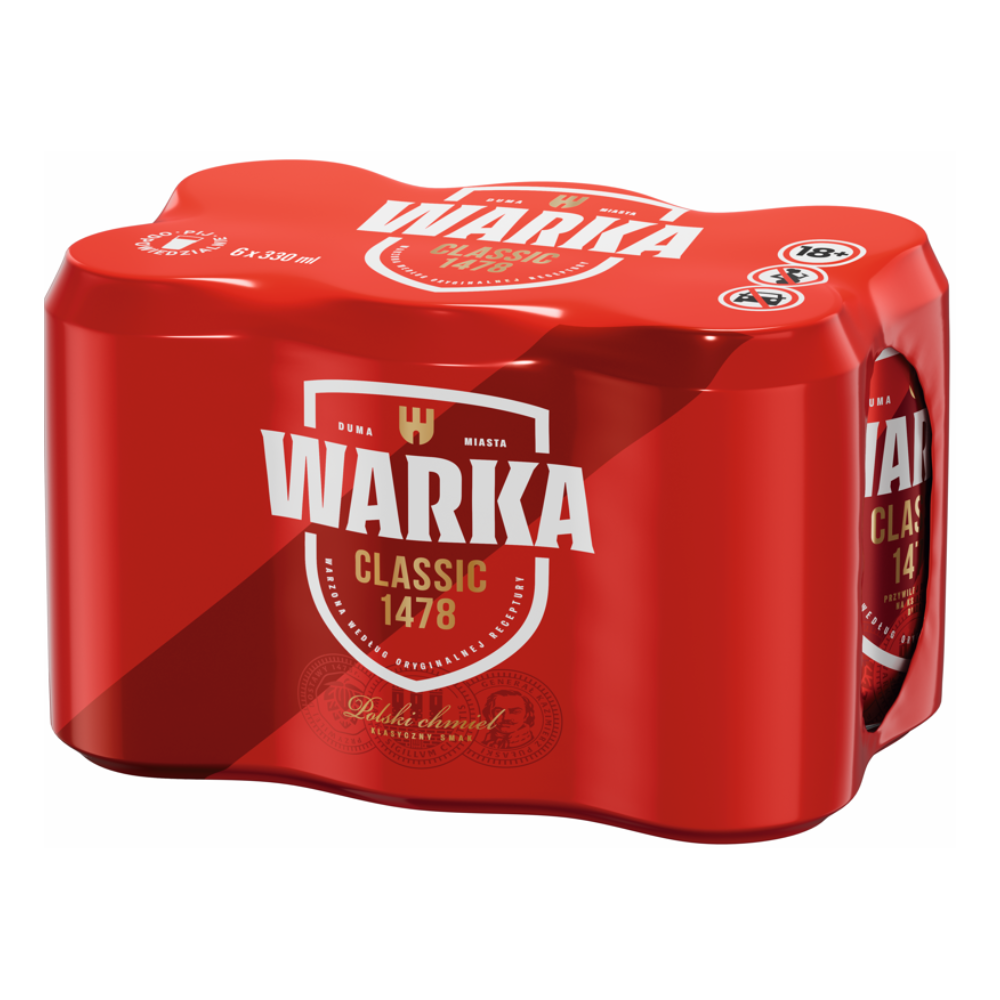 Piwo Warka Jasne Pełne 5,2% 330 ml 6-pak puszka