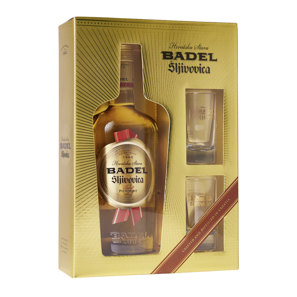Brandy Badel Śliwowica 40% 700 ml + 2 szklanki