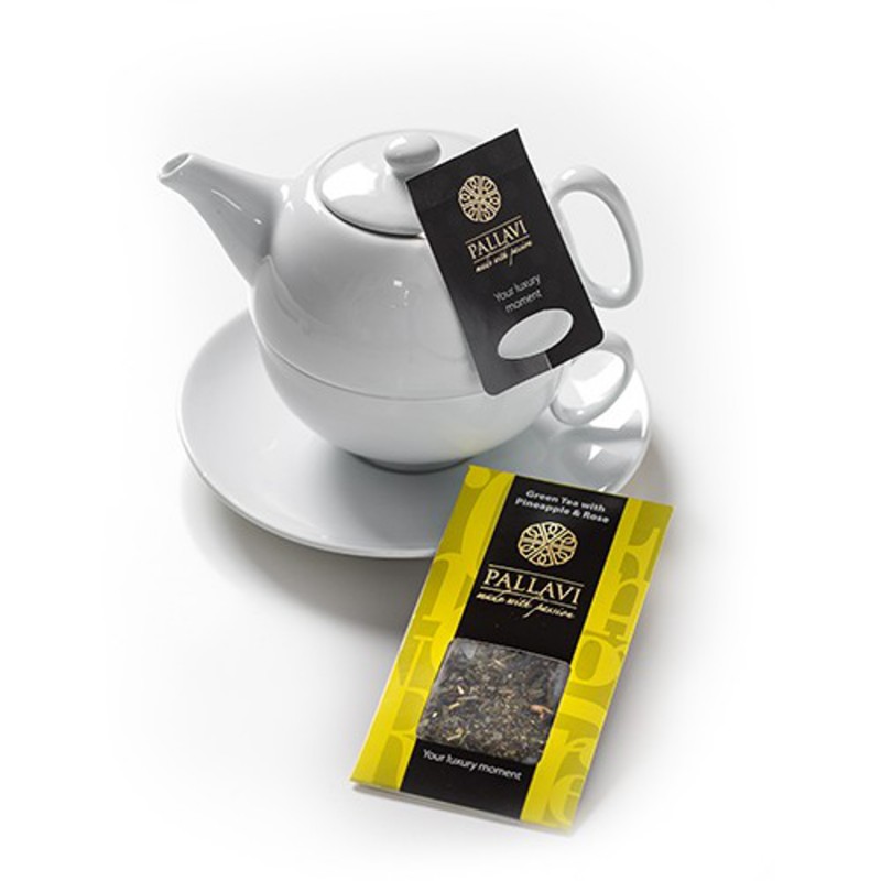 PALLAVI Green & Rose na dzbanek - herbata zielona z ananasem i różą w podłużnych saszetkach - 25 torebek 4g