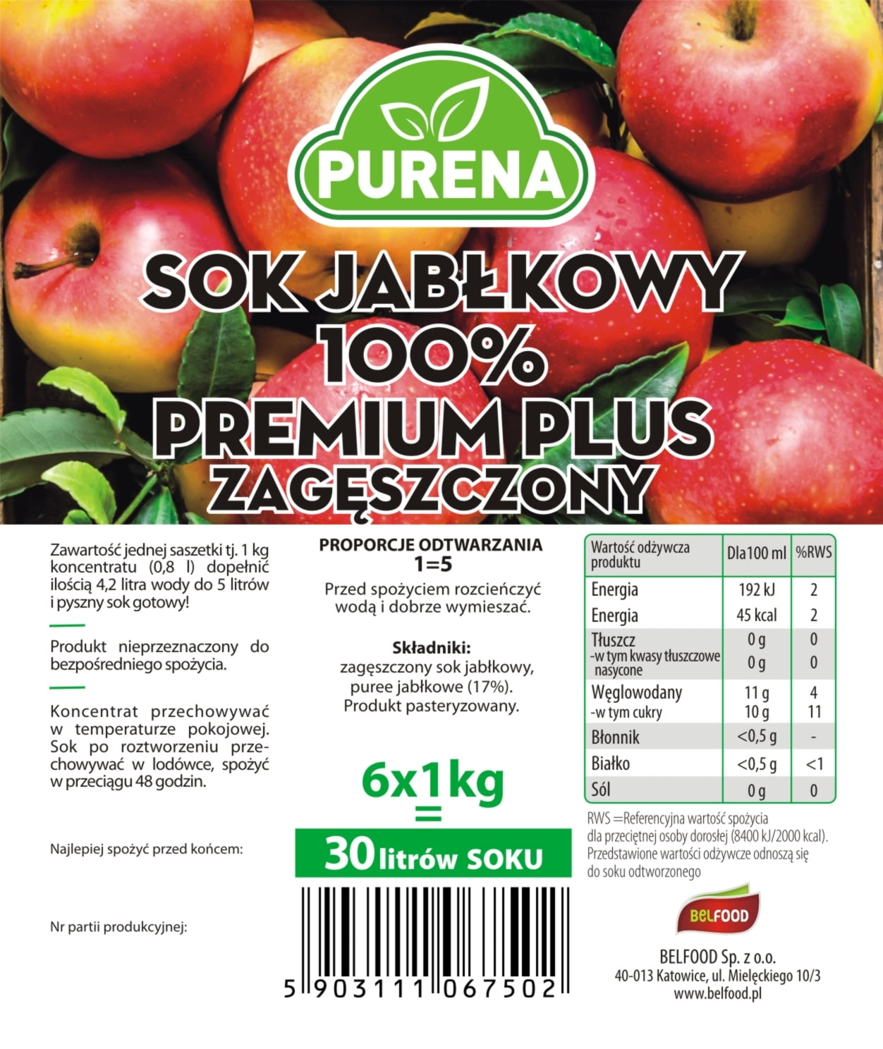 Zagęszczony sok jabłkowy 6kg BIB