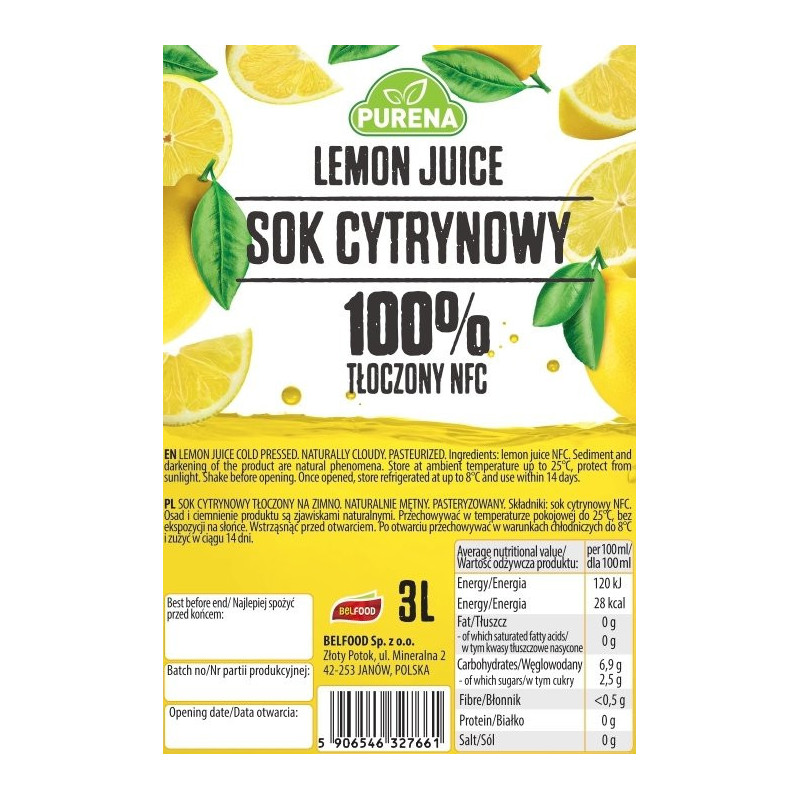 Sok cytrynowy 100% NFC 3l BIB