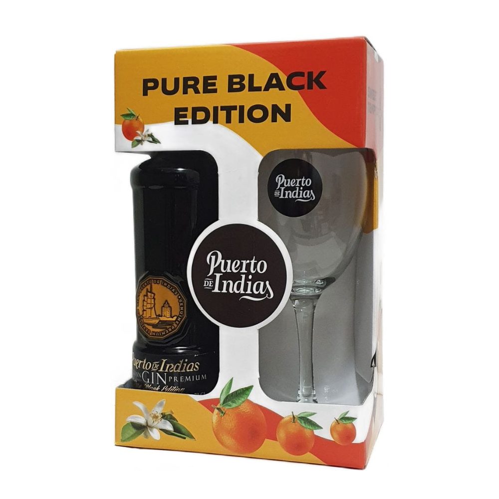 Gin Puerto de Indias Black Edition + kieliszek 40% 700 ml