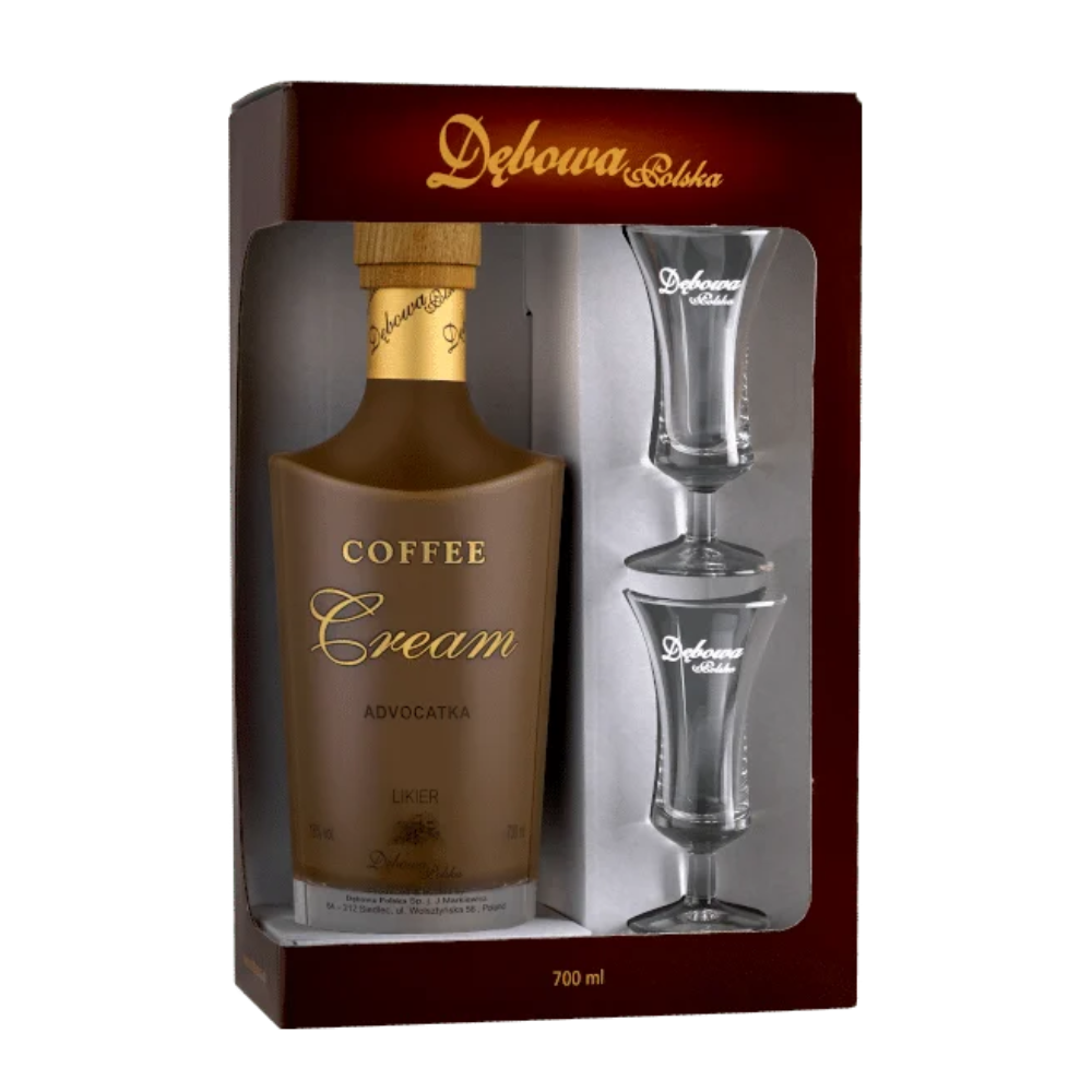 Likier Dębowa Advocatka Kawowa Coffee Cream 18% 700 ml + 2 kieliszki