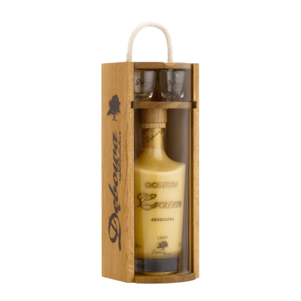 Likier Dębowa Polska Golden Cream Advocat Skrzynka 20% 700 ml + 2 kieliszki