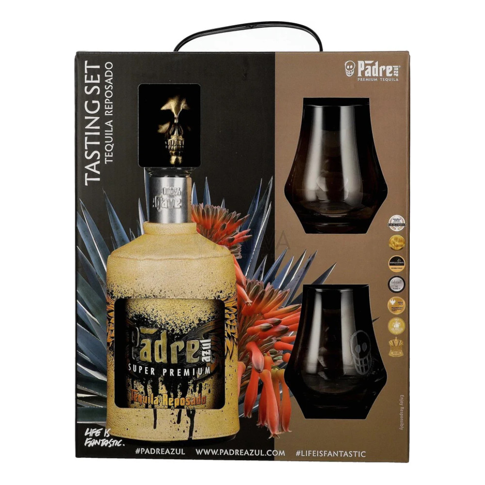 Tequila Padre Azul Reposado Tasting Set 40% 700 ml + 2 szklanki