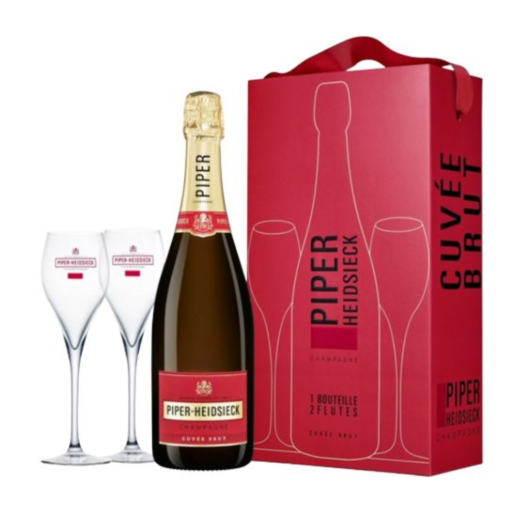 Wino Piper-Heidsieck Brut 12% białe wytrawne 750 ml + 2 kieliszki