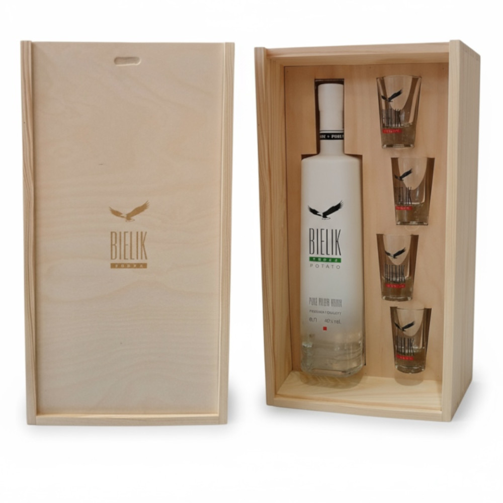 Wódka Bielik Potato Vodka 40% 700 ml Skrzynka + 4 kieliszki