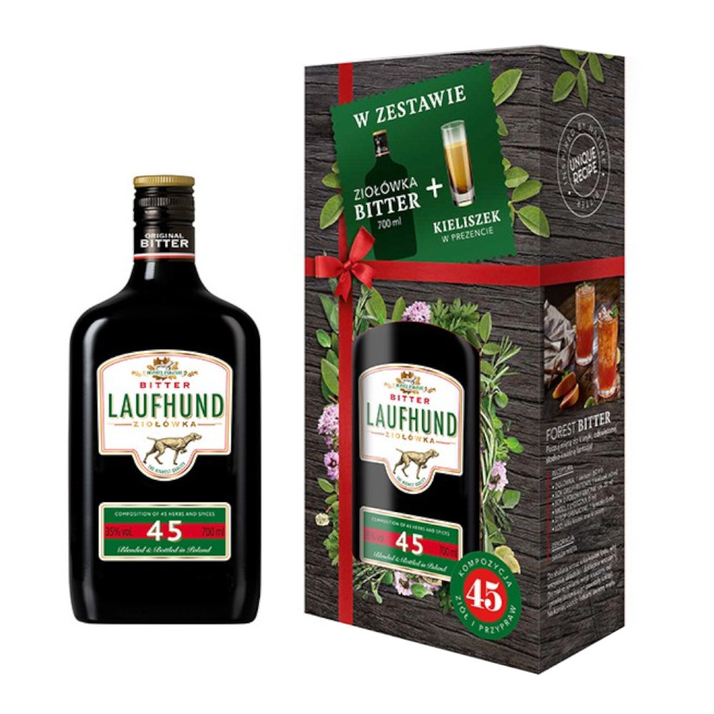 Likier Laufhund Ziołówka 35% 700 ml + kieliszek