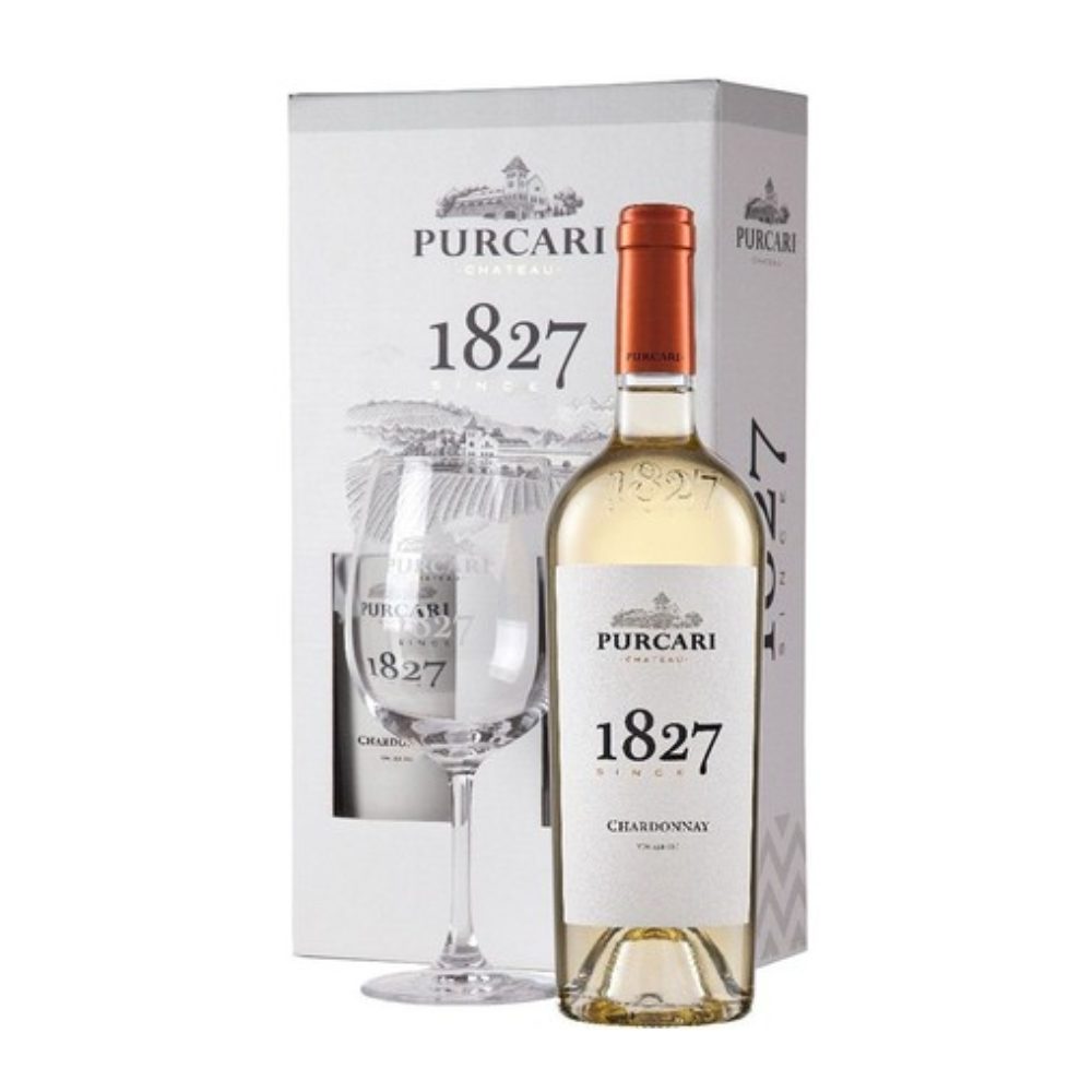 Wino Purcari Chardonnay 13% białe wytrawne 750 ml + kieliszek