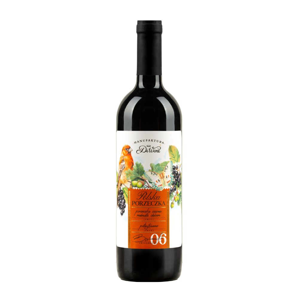 Wino DiWine Polski Owoc Wino z czarnej porzeczki muśnięte dębem 11% czerwone półwytrawne 750 ml