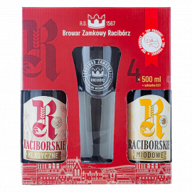Piwo Raciborskie Zestaw 4 x 500 ml + Szklanka
